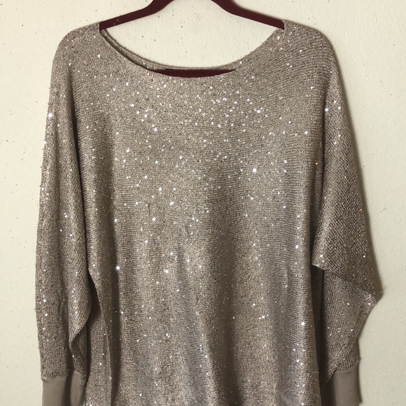Alfani Sweater M champagne Metallic Long Sleeves Crew Neck Shiny - Picture 7 of 7